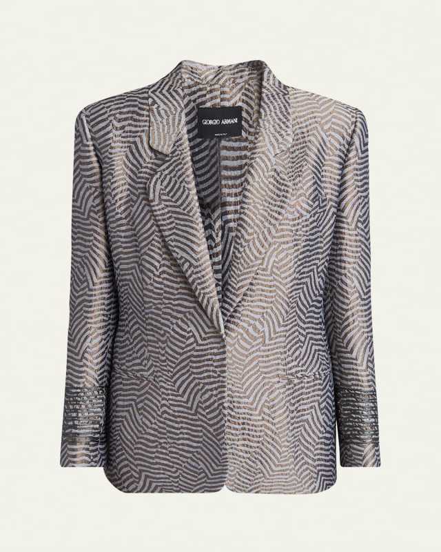 Animalier Silk Jacquard Single-Breasted Blazer Jacket